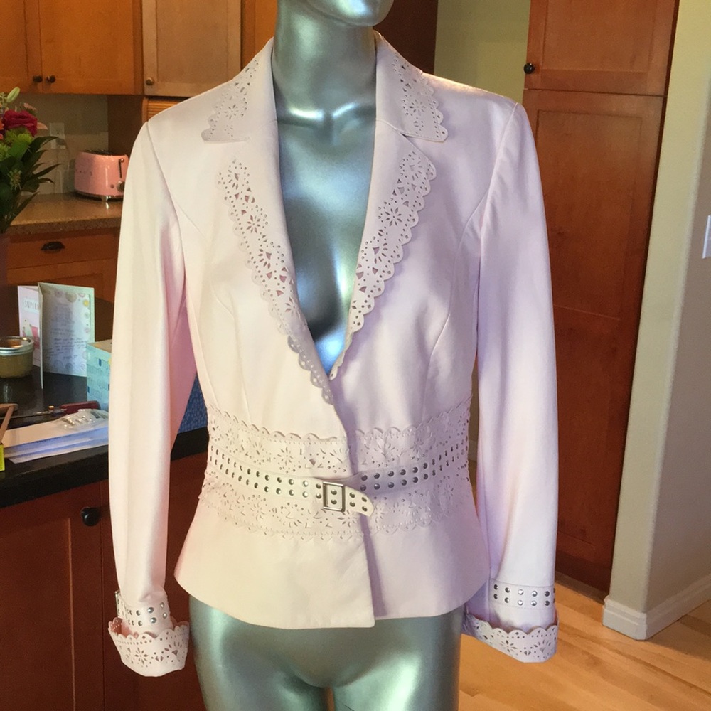ESCADA | pink leather jacket laser cutouts